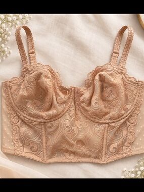 Gilligan & O’Malley Nude Lace Longline Bustier Bra 36D